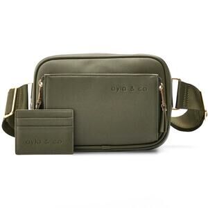 AYLA & CO | The Fanny + Card Wallet Set Pack Belt Bag Metal Buckle | Olive Green